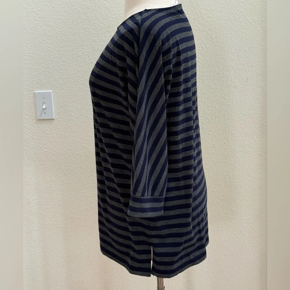 Chico's Navy and Gray Striped 3/4 Sleeve Top size 16 (Chico’s size 3)